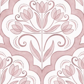 Art Nouveau Tulips Damask Rose- Large- Floral Curtains- Geometric- Classic Modern- Spring Flowers- Pink