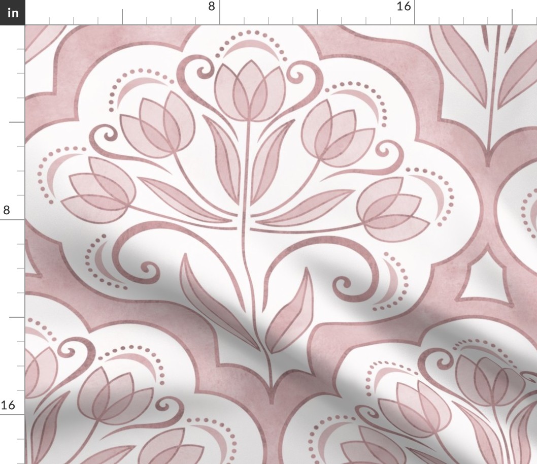 Art Nouveau Tulips Damask Rose- Large- Floral Curtains- Geometric- Classic Modern- Spring Flowers- Pink