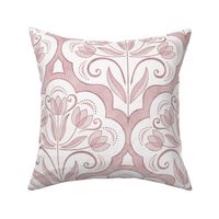 Art Nouveau Tulips Damask Rose- Medium- Floral Curtains- Geometric- Classic Modern- Spring Flowers- Pink