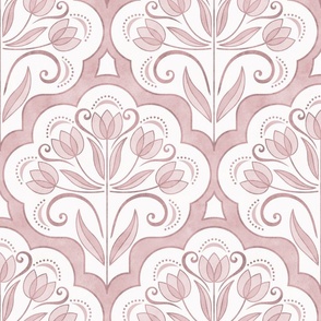 Art Nouveau Tulips Damask Rose- Medium- Floral Curtains- Geometric- Classic Modern- Spring Flowers- Pink
