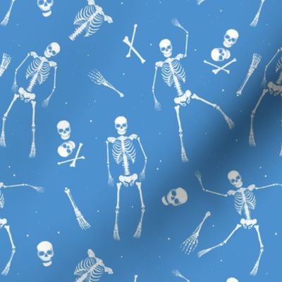 Day of the dead - Realistic skeleton freehand sketched bones hands feet and skulls halloween horror pattern blue boys 