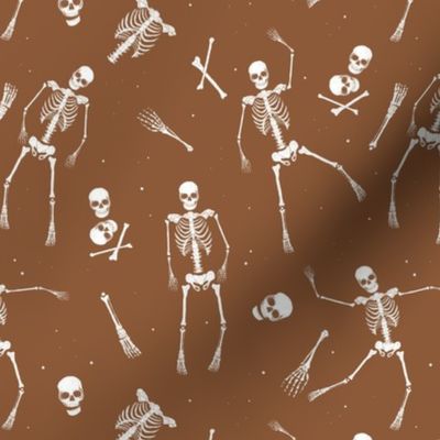 Day of the dead - Realistic skeleton freehand sketched bones hands feet and skulls halloween horror pattern sienna brown 