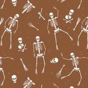 Day of the dead - Realistic skeleton freehand sketched bones hands feet and skulls halloween horror pattern sienna brown 