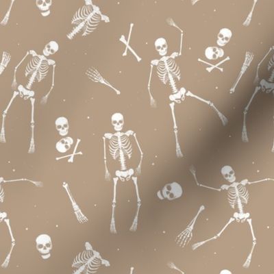 Day of the dead - Realistic skeleton freehand sketched bones hands feet and skulls halloween horror pattern tan beige 