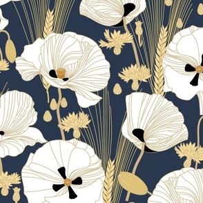 Golden Poppy Fields - large/navy