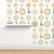 retro floral - vintage flowers light - retro floral wallpaper and fabric