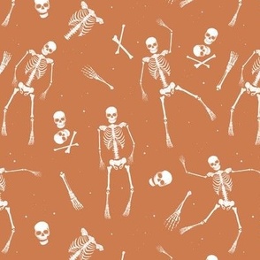 Day of the dead - Realistic skeleton freehand sketched bones hands feet and skulls halloween horror pattern fall orange 