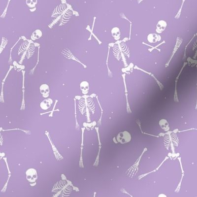 Day of the dead - Realistic skeleton freehand sketched bones hands feet and skulls halloween horror pattern lilac purple 