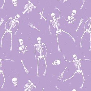 Day of the dead - Realistic skeleton freehand sketched bones hands feet and skulls halloween horror pattern lilac purple 