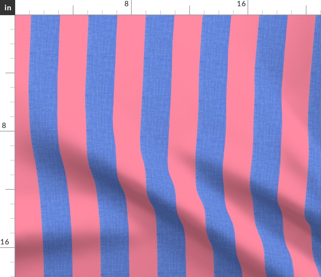 wide linen stripe blue and pink