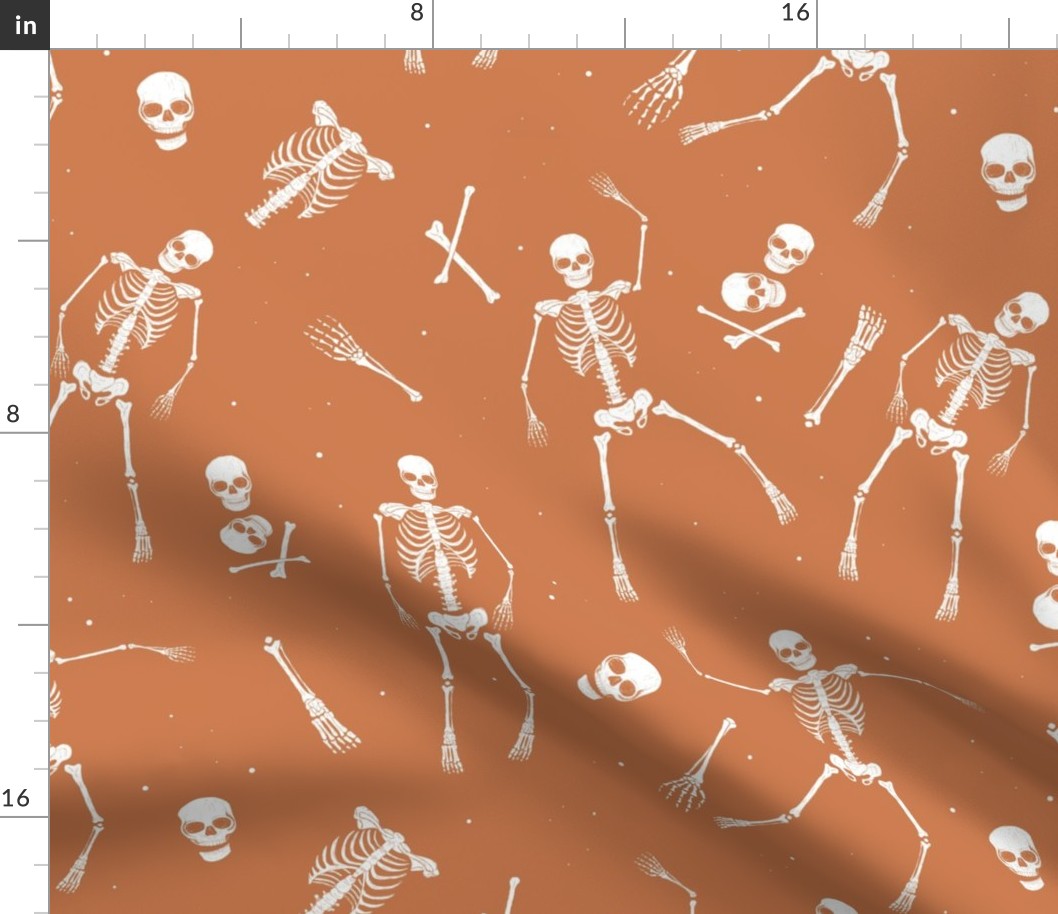 Day of the dead - Realistic skeleton freehand sketched bones hands feet and skulls halloween horror pattern fall orange LARGE