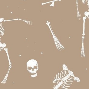 Day of the dead - Realistic skeleton freehand sketched bones hands feet and skulls halloween horror pattern tan beige LARGE