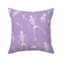 Day of the dead - Realistic skeleton freehand sketched bones hands feet and skulls halloween horror pattern lilac purple LARGE