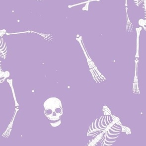 Day of the dead - Realistic skeleton freehand sketched bones hands feet and skulls halloween horror pattern lilac purple LARGE