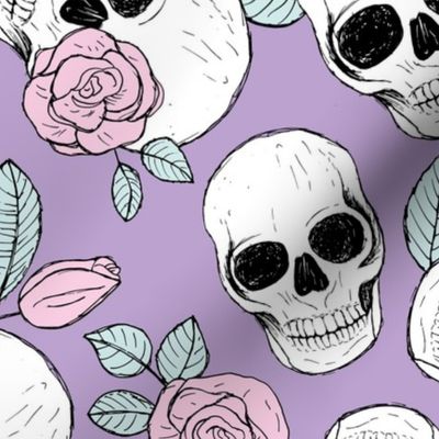 Day of the dead - Skulls and roses halloween skeleton design boho style lilac blue blush pink girls LARGE