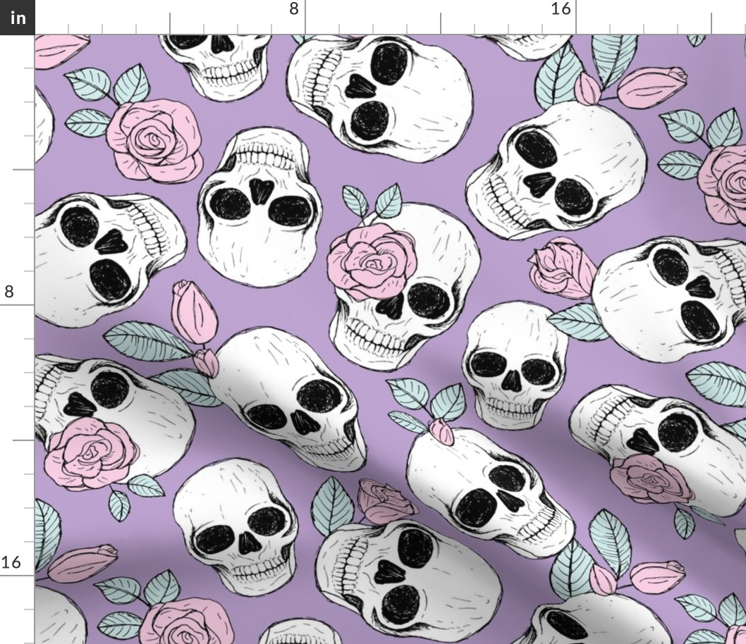 Day of the dead - Skulls and roses halloween skeleton design boho style lilac blue blush pink girls LARGE