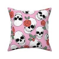 Day of the dead - Skulls and roses halloween skeleton design boho style red green pink LARGE