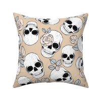 Day of the dead - Skulls and roses halloween skeleton design boho style beige gray tan LARGE