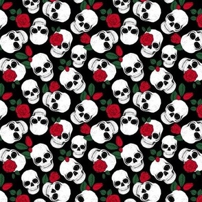 Day of the dead - Skulls and roses halloween skeleton design boho style red green on black SMALL