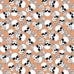Day of the dead - Skulls and roses halloween skeleton design boho style gray beige on burnt orange SMALL