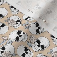 Day of the dead - Skulls and roses halloween skeleton design boho style beige gray tan SMALL