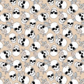 Day of the dead - Skulls and roses halloween skeleton design boho style beige gray tan SMALL