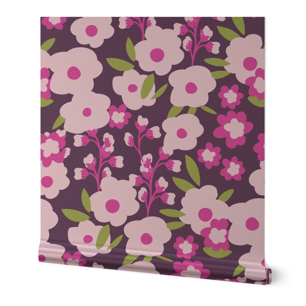 Retro Vibes Floral - Purples and Pinks - Large Scale