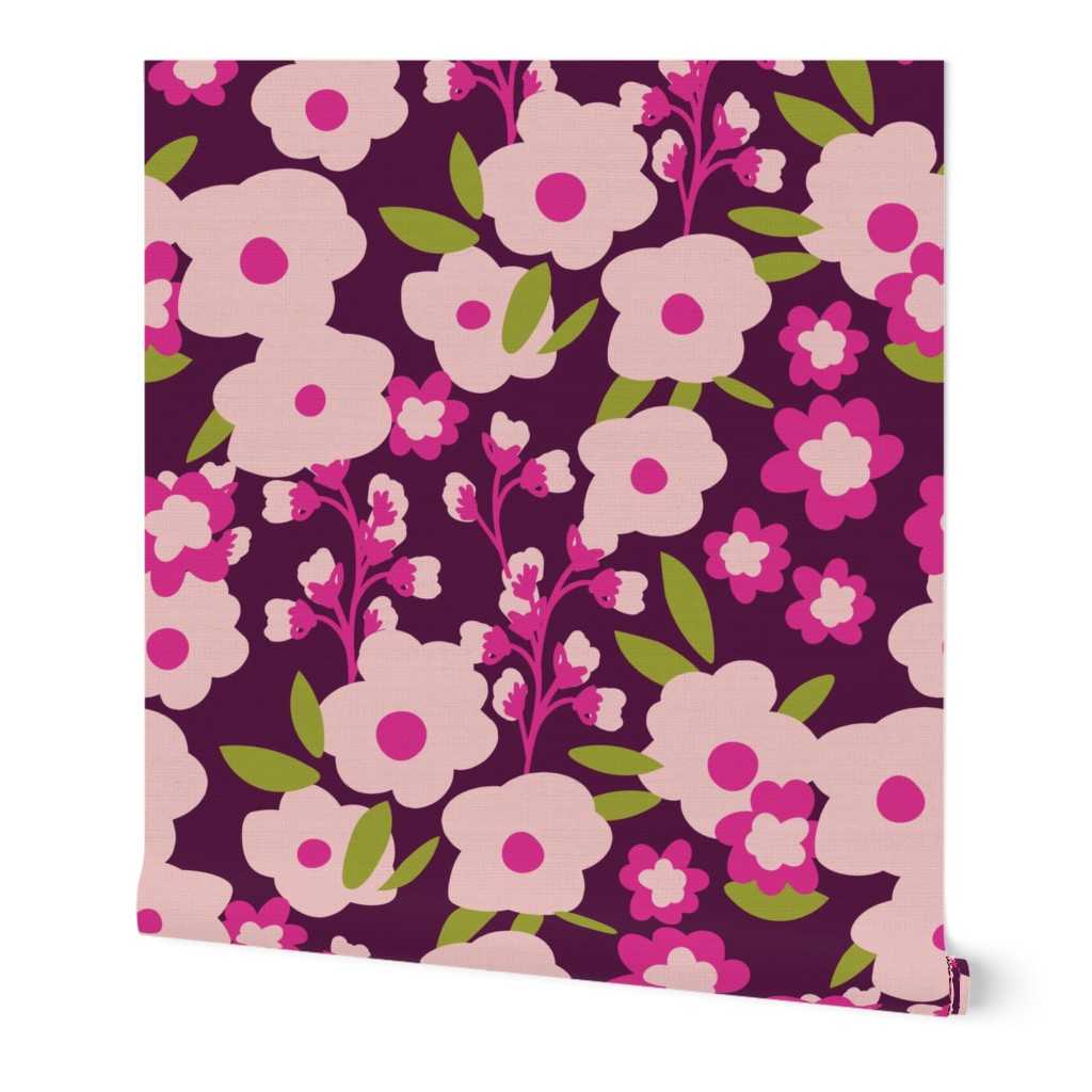 Retro Vibes Floral - Purples and Pinks - Large Scale