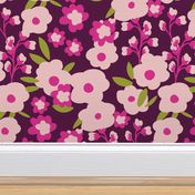 Retro Vibes Floral - Purples and Pinks - Large Scale