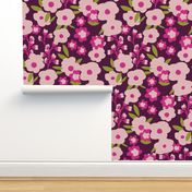 Retro Vibes Floral - Purples and Pinks - Large Scale