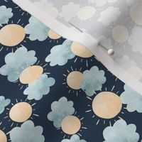 Small Scale Neutral Boho Nursery Sunshine and Clouds on Navy