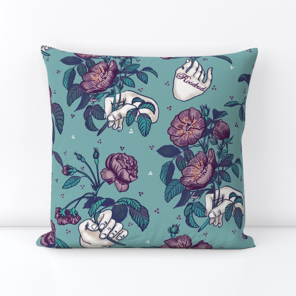 Hands and roses - plum and teal (LARGE)