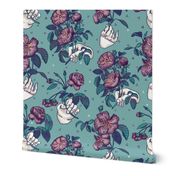 Hands and roses - plum and teal (LARGE)