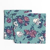 Hands and roses - plum and teal (LARGE)