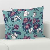 Hands and roses - plum and teal (LARGE)