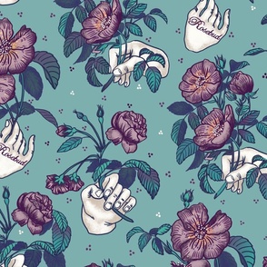 Hands and roses - plum and teal (LARGE)