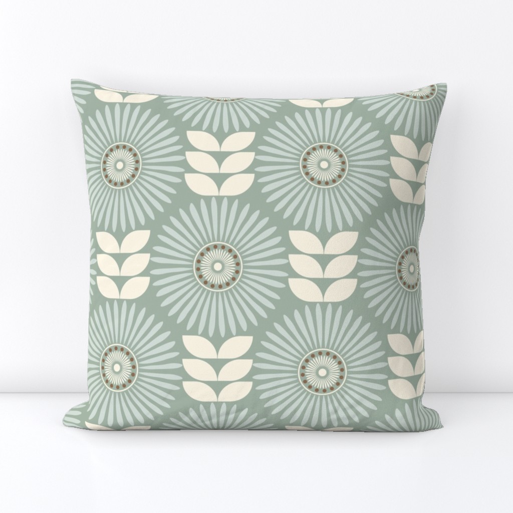 Restful Retro Floral / Mid Mod / Geometric / Celadon Green / Large