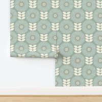 Restful Retro Floral-Mid Mod-Grandmillennial-Soft Calm Celadon Green-Large