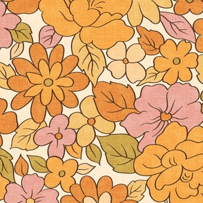 Retro Vintage Floral Honey Sage Ochre Jumbo Size