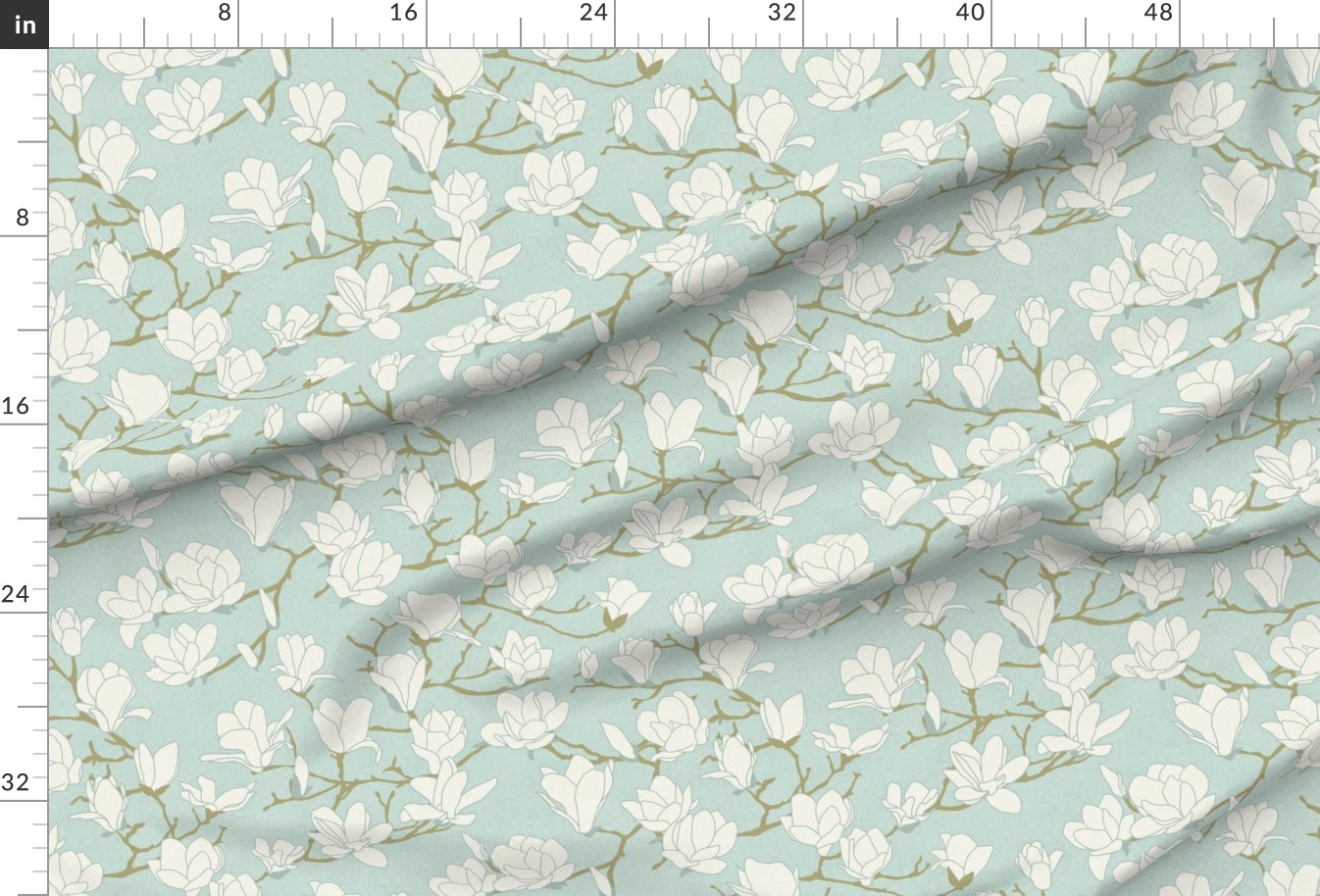 crema, blanco, beige, azul, flor, botánico, elegante, floral, las flores,  magnolia, primavera, romántico, arboles Tela | Spoonflower