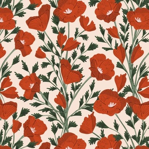 Retro poppy garden - Red and green // Big scale