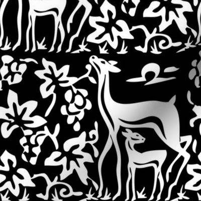 Arts & Crafts deer & grapes - large - close - vector black & white