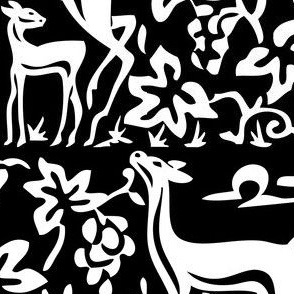 Arts & Crafts deer & grapes - large - close - vector black & white