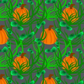 Pumpkin Amoung Vines Dark Gray 