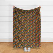 Retro Autumn Floral Curtains with mushrooms and Halloween Pumpkin on Black Small