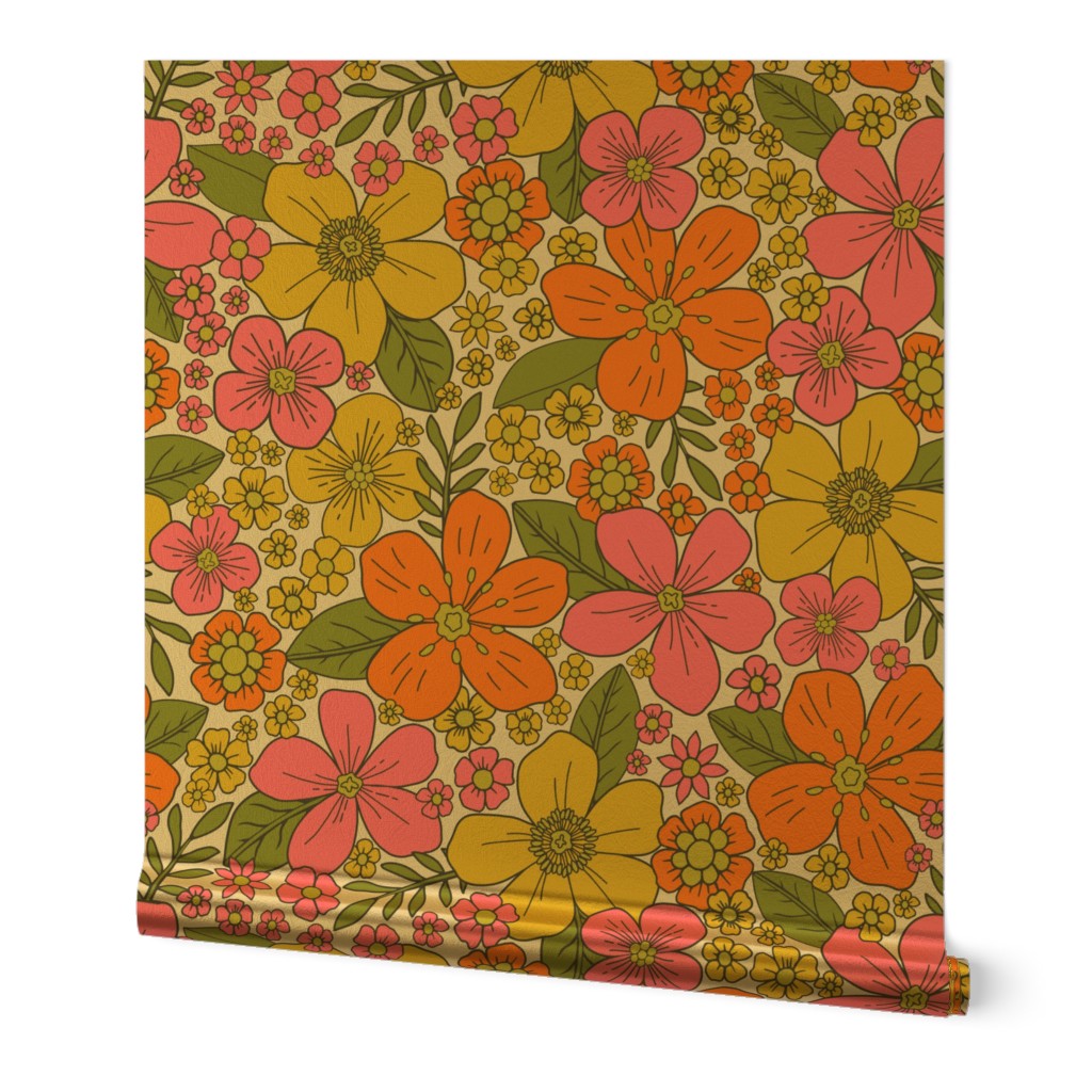 Retro 1960s/1970s Pink, Yellow & Orange Floral