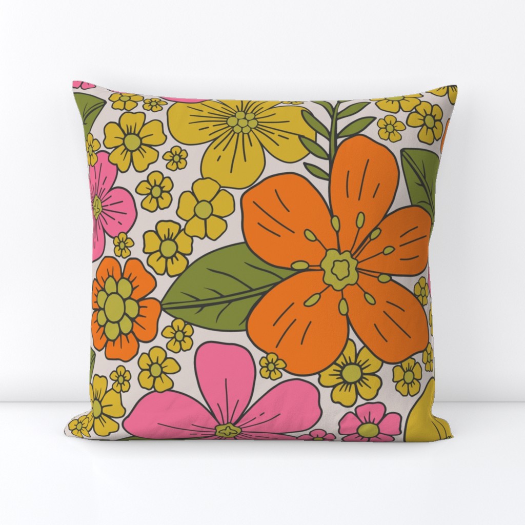 Retro 1960s/1970s Pink, Yellow & Orange Floral