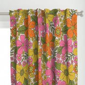 Retro 1960s/1970s Pink, Yellow & Orange Floral