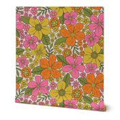 Retro 1960s/1970s Pink, Yellow & Orange Floral