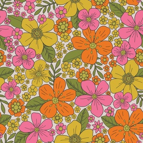 Retro 1960s/1970s Pink, Yellow & Orange Floral